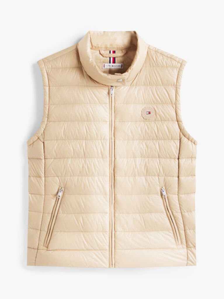 Beige Ultra Light Down Mock Neck Gilet  Women