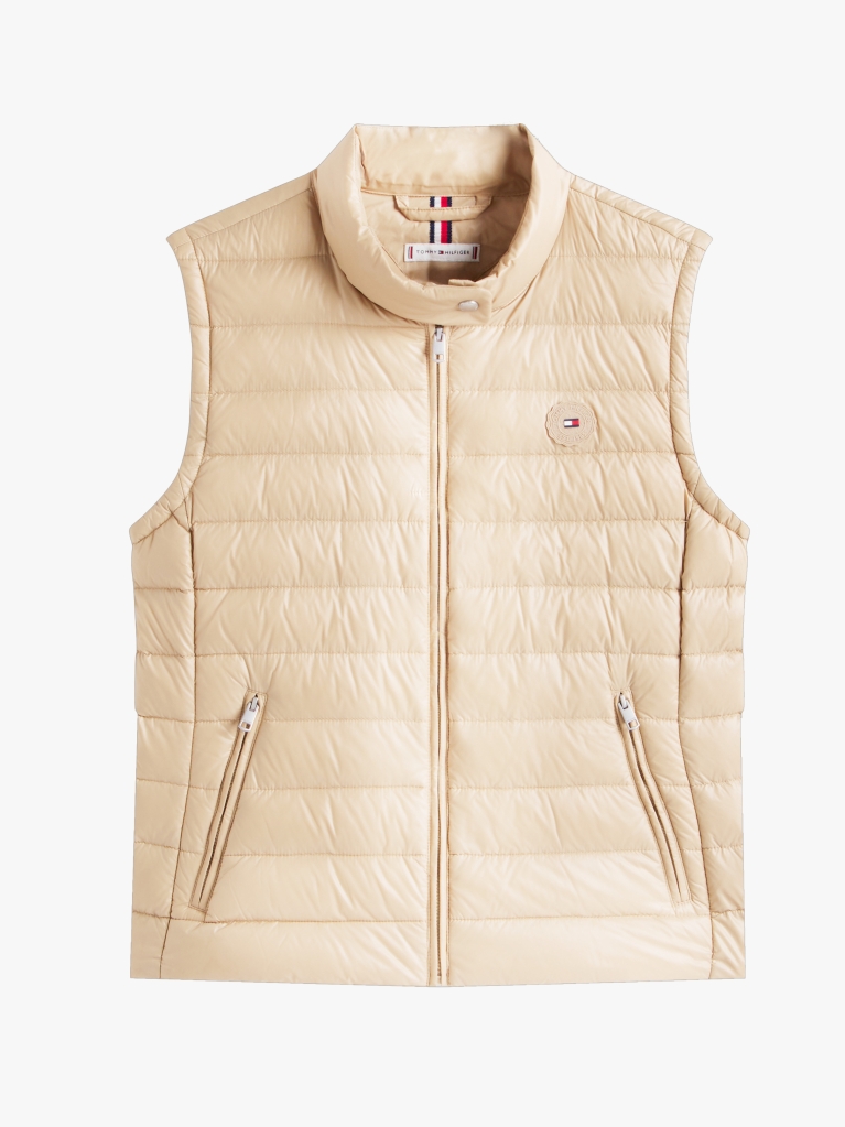 Beige Ultra Light Down Mock Neck Gilet  Women