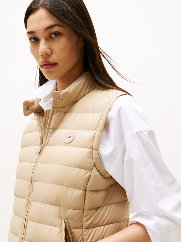 Beige Ultra Light Down Mock Neck Gilet  Women