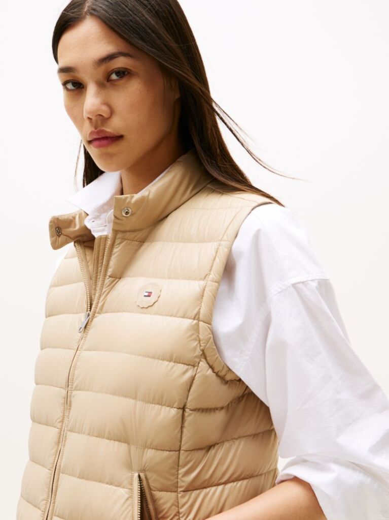 Beige Ultra Light Down Mock Neck Gilet  Women