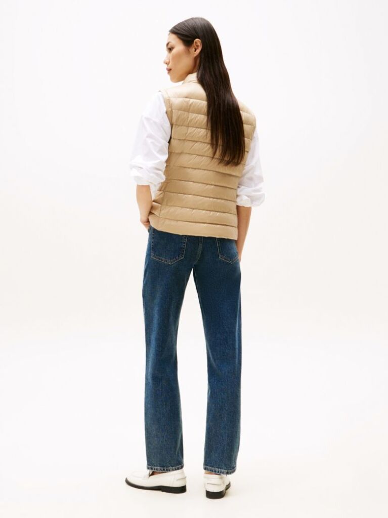 Beige Ultra Light Down Mock Neck Gilet  Women