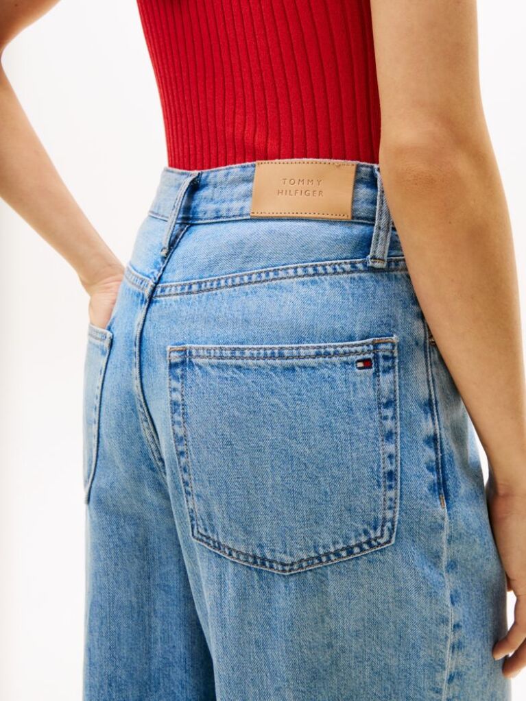 Μπλε Ψηλόμεσο Cropped Τζιν Σε Φαρδιά Γραμμή  Γυναίκες