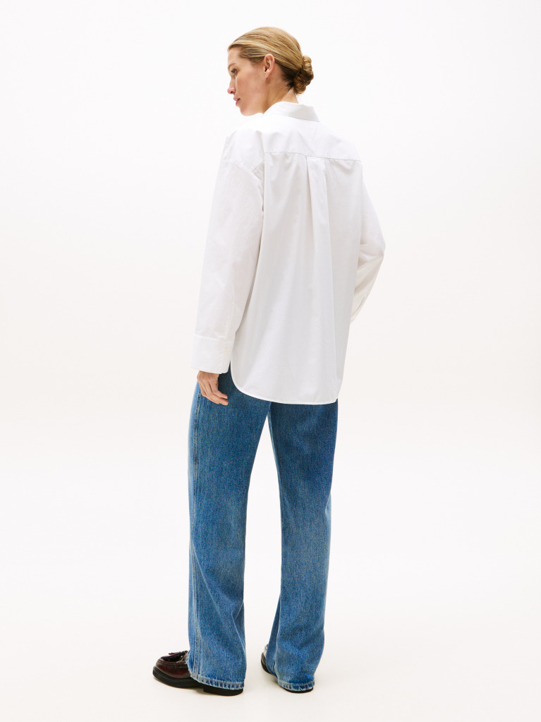 Άσπρο Oversized Πουκάμισο Από Ποπλίνα Με Ρυθμιζόμενες Μανσέτες  Γυναίκες