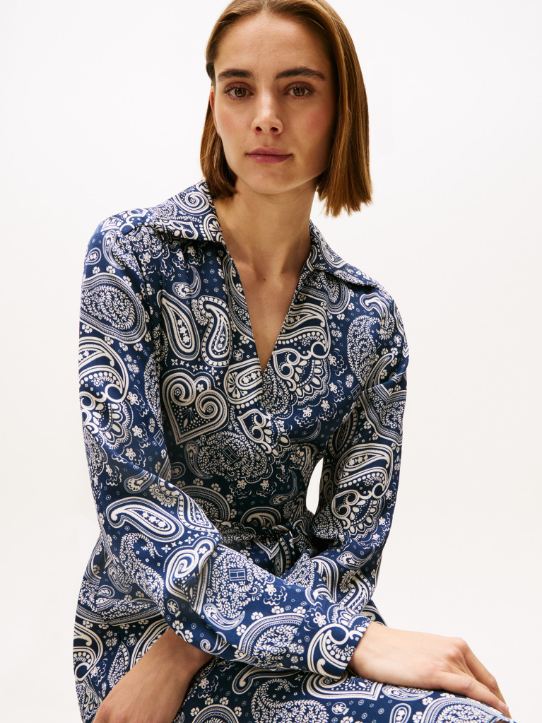 Multi Relaxed Long Sleeve Mini Wrap Dress  Women