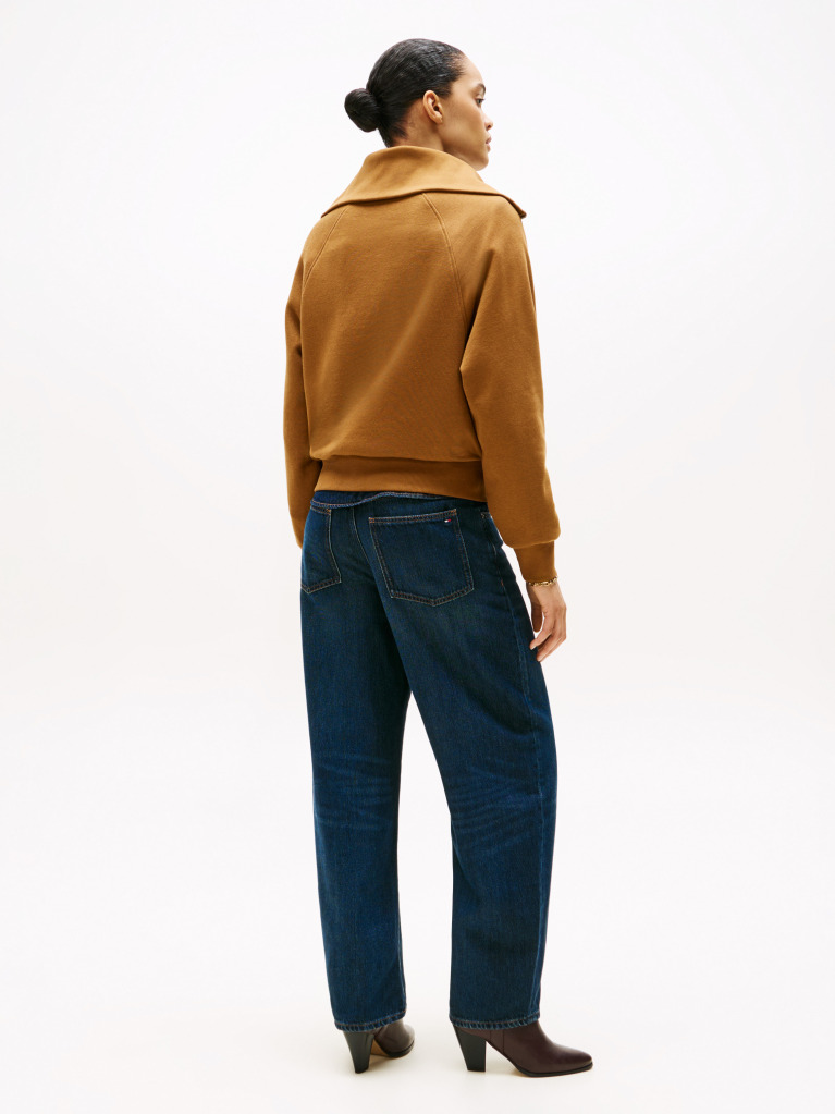 Χακί Interlock Fleece Πλεκτό Πουλόβερ Με Φερμουάρ  Γυναίκες