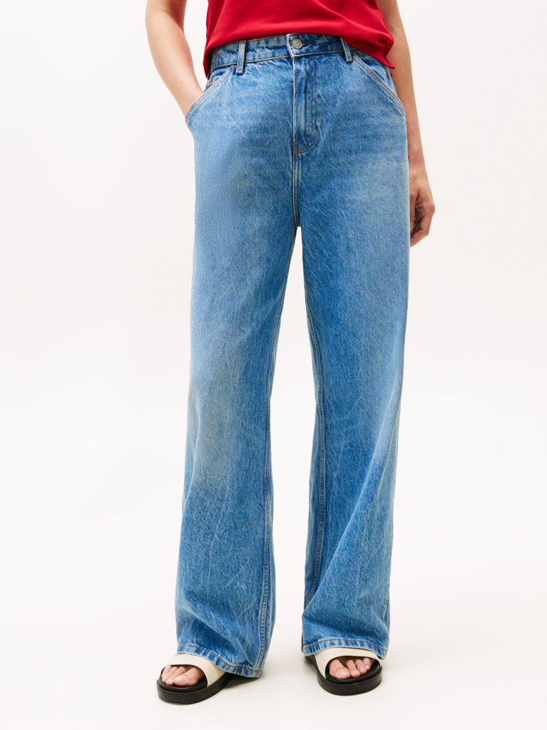Blue Mid Rise Loose Wide Leg Jeans  Women