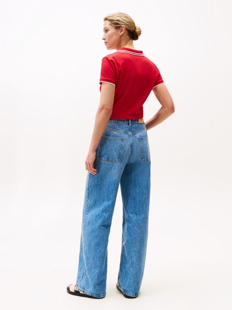 Blue Mid Rise Loose Wide Leg Jeans  Women