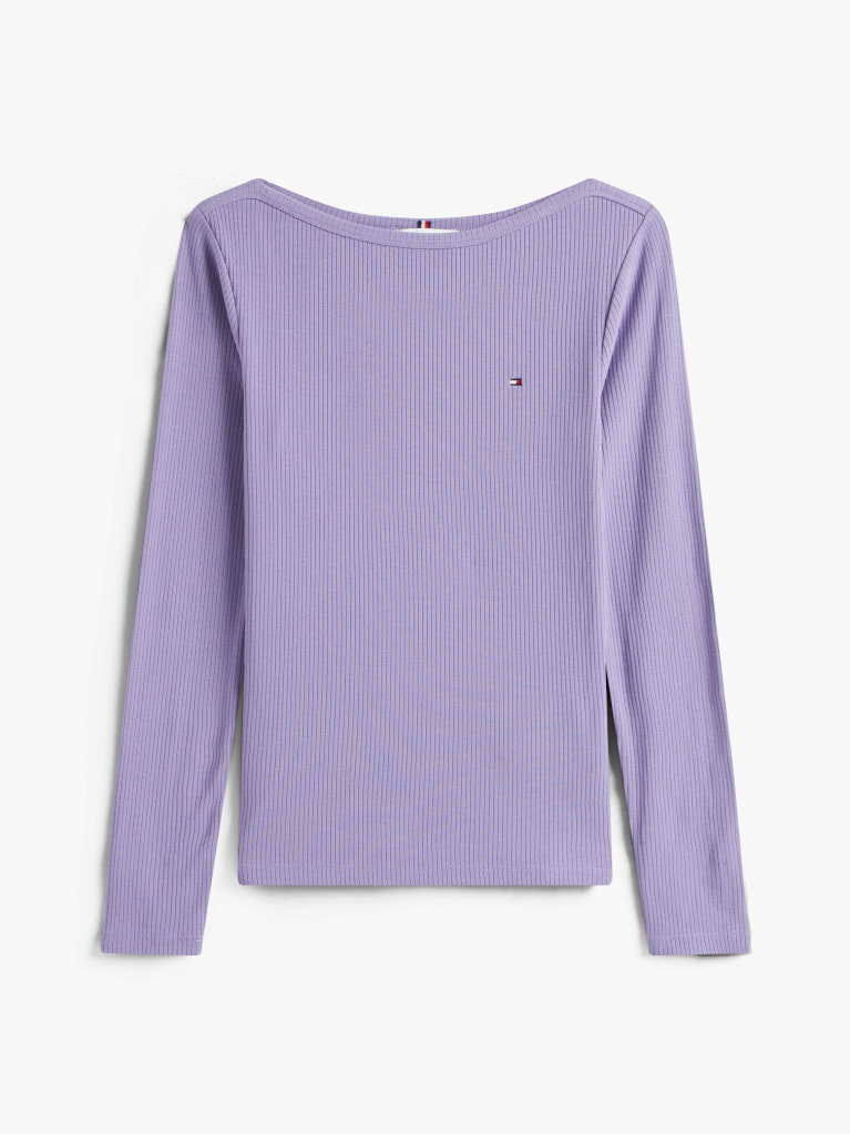 Μωβ Ριμπ T-Shirt Σε Slim Γραμμή Με Boat Λαιμόκοψη  Γυναίκες