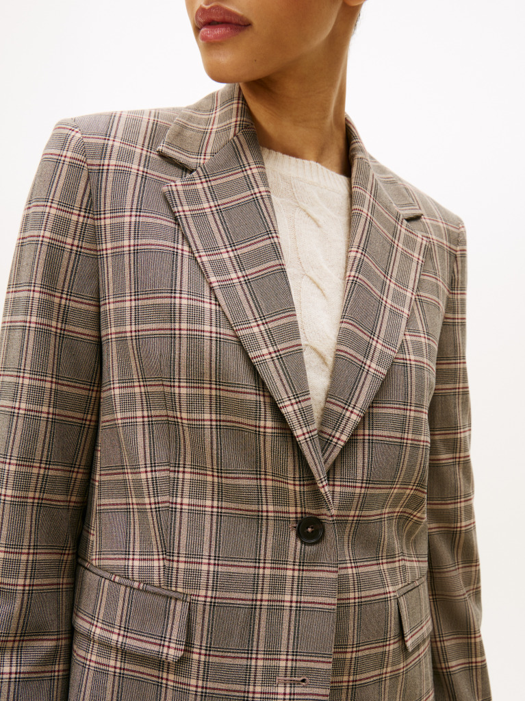 Multi Άνετο Καρό Blazer Με Μονή Σειρά Κουμπιών  Γυναίκες