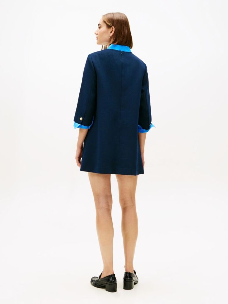 Blue Textured Wool Blend Mini Shift Dress  Women