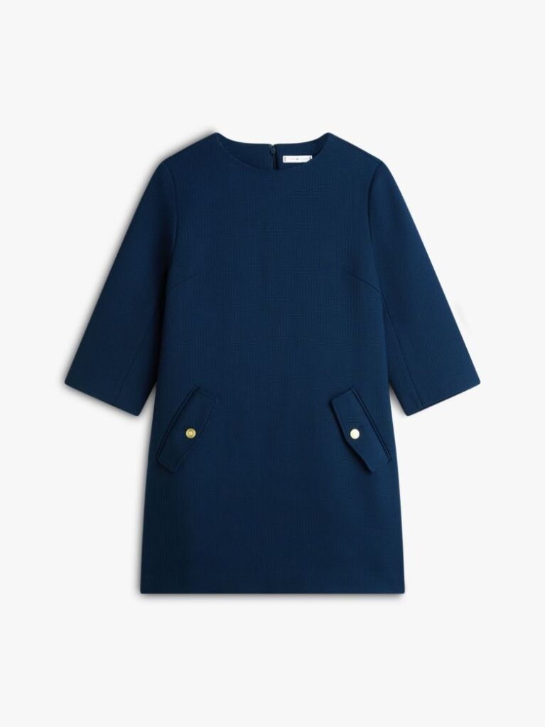 Blue Textured Wool Blend Mini Shift Dress  Women