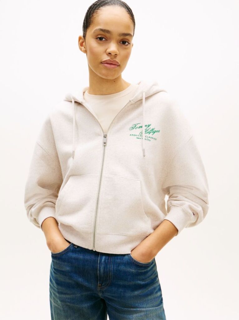 Beige Terry Relaxed Zip-Thru Hoody  Women