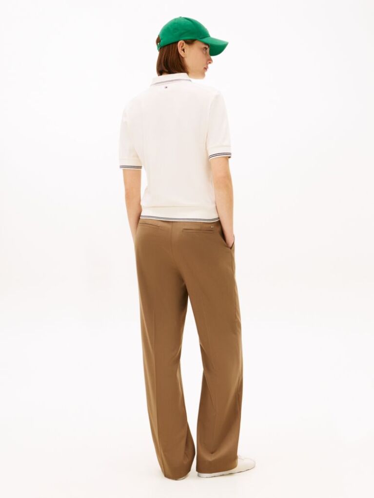 Beige Regular Fit Pique Zip Polo Shirt  Women