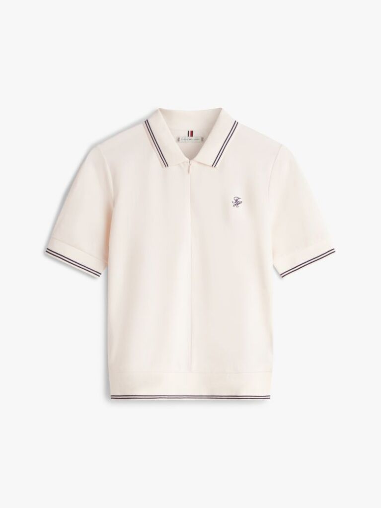 Beige Regular Fit Pique Zip Polo Shirt  Women