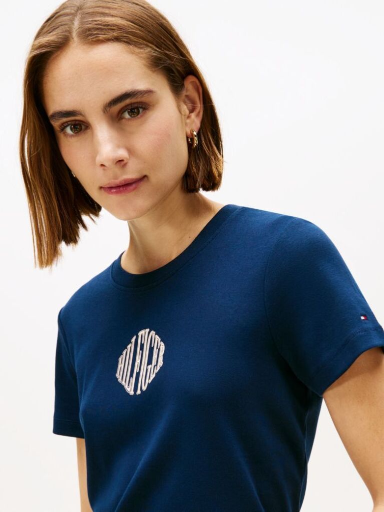 Μπλε T-Shirt Με Λογότυπο Και Στρογγυλή Λαιμόκοψη  Γυναίκες