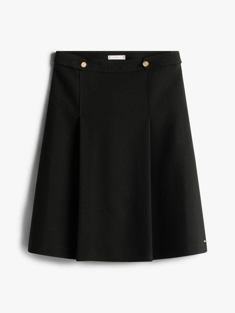 Black Gold-Tone Button A-Line Midi Skirt  Women