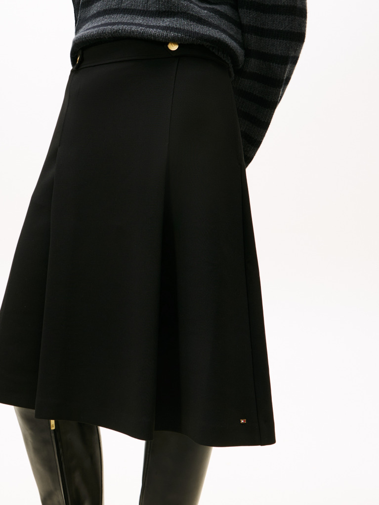 Black Gold-Tone Button A-Line Midi Skirt  Women