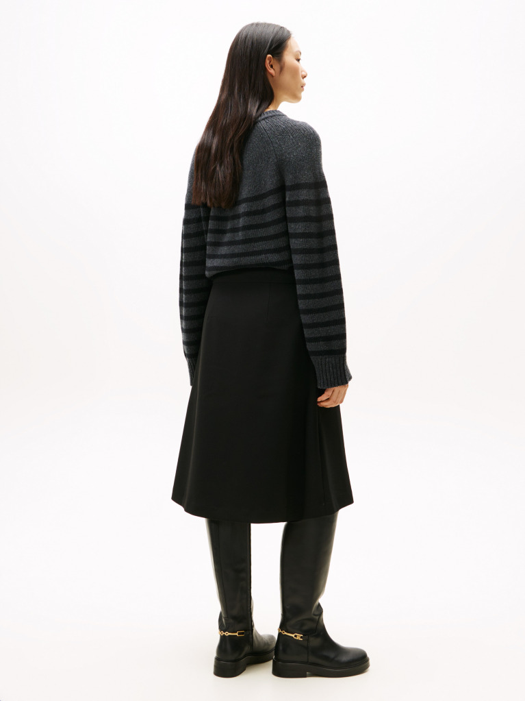 Black Gold-Tone Button A-Line Midi Skirt  Women