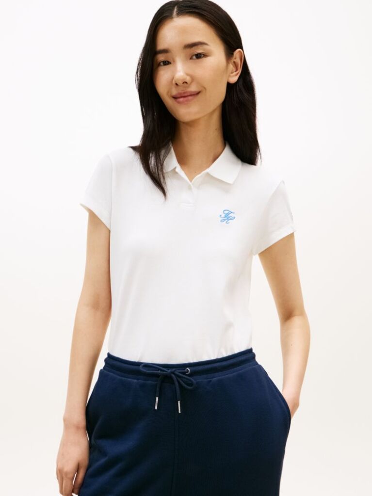 White 1985 Slim Fit Logo Embroidery Polo Shirt  Women