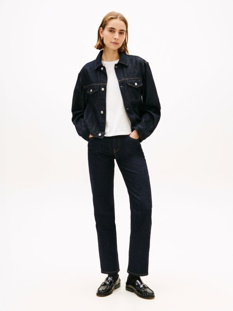 Μπλε Denim Τζάκετ Με Κεντημένη Σημαία Και Πιέτες  Γυναίκες