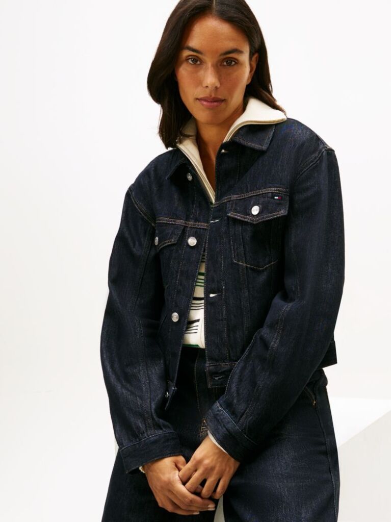 Μπλε Denim Τζάκετ Με Κεντημένη Σημαία Και Πιέτες  Γυναίκες