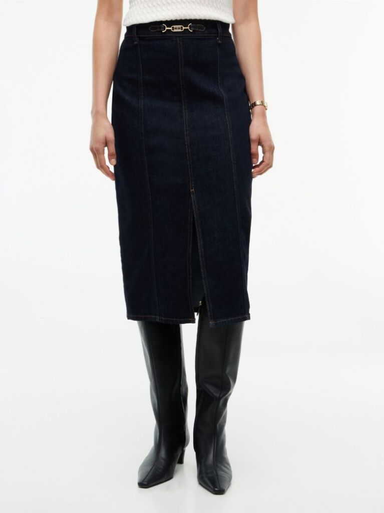 Μπλε Denim Midi Φούστα Σε Slim Γραμμή  Γυναίκες