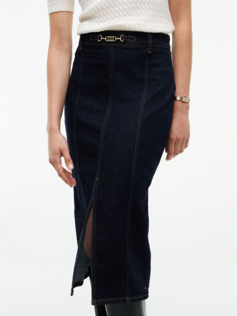 Μπλε Denim Midi Φούστα Σε Slim Γραμμή  Γυναίκες
