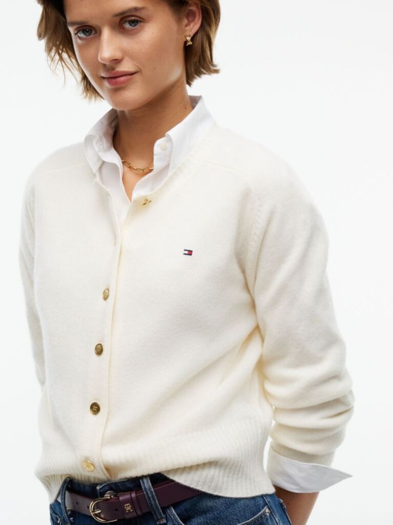 Beige Pure Wool Slim Button Cardigan  Women