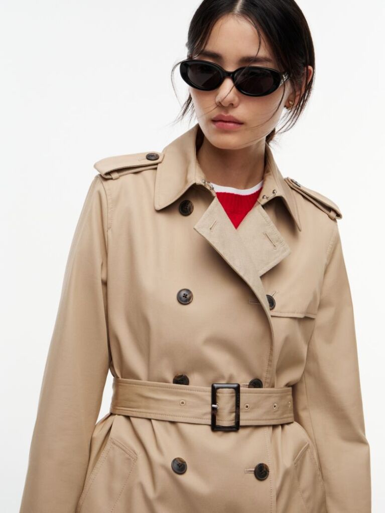 Beige Buckle Belt Double Breasted Trench Coat  Women