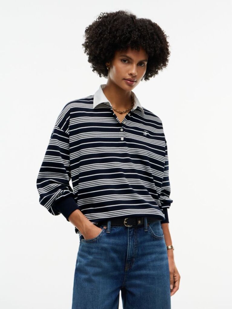 Multi Rugby Stripe Relaxed Polo Sweatshirt  Women