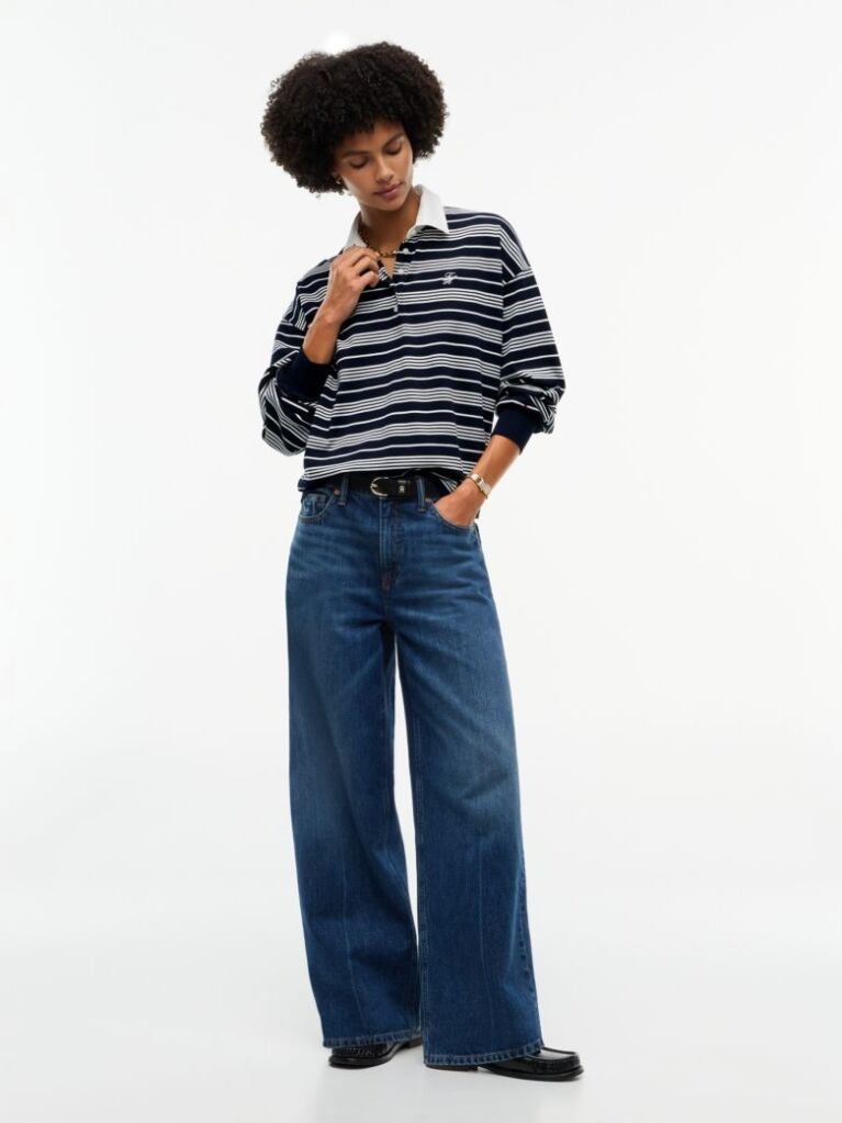 Multi Rugby Stripe Relaxed Polo Sweatshirt  Women