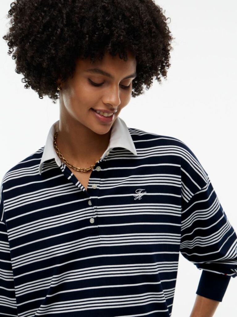Multi Rugby Stripe Relaxed Polo Sweatshirt  Women