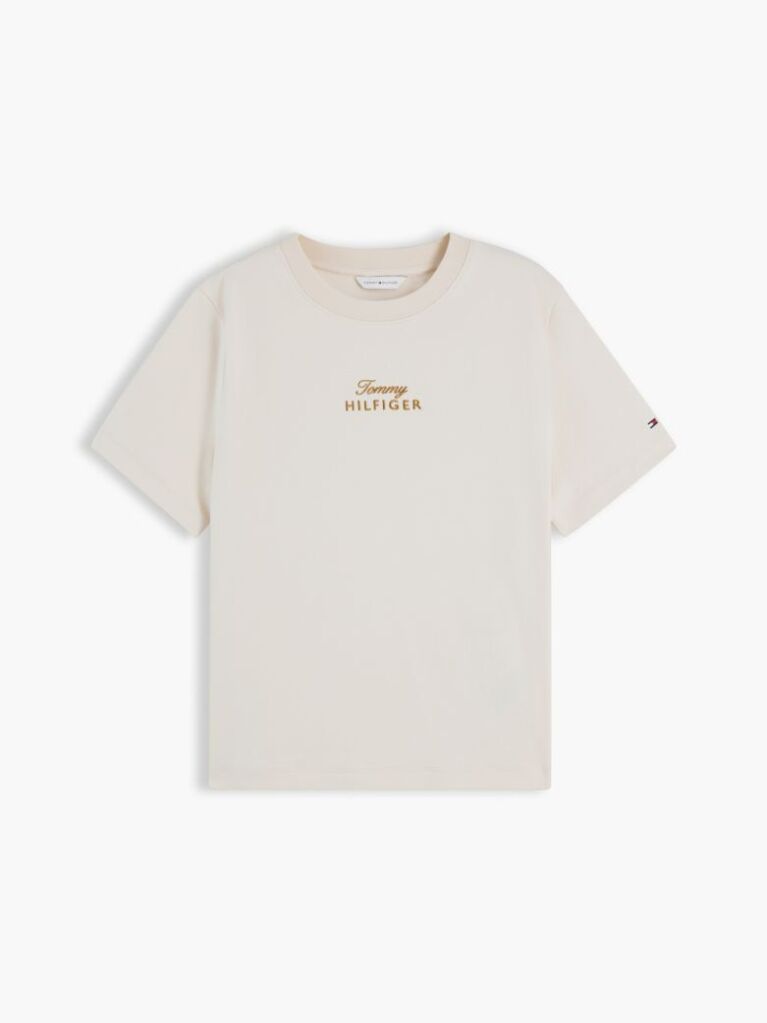 Μπεζ T-Shirt Με Κλασική Λαιμόκοψη Και Κεντητό Λογότυπο  Γυναίκες