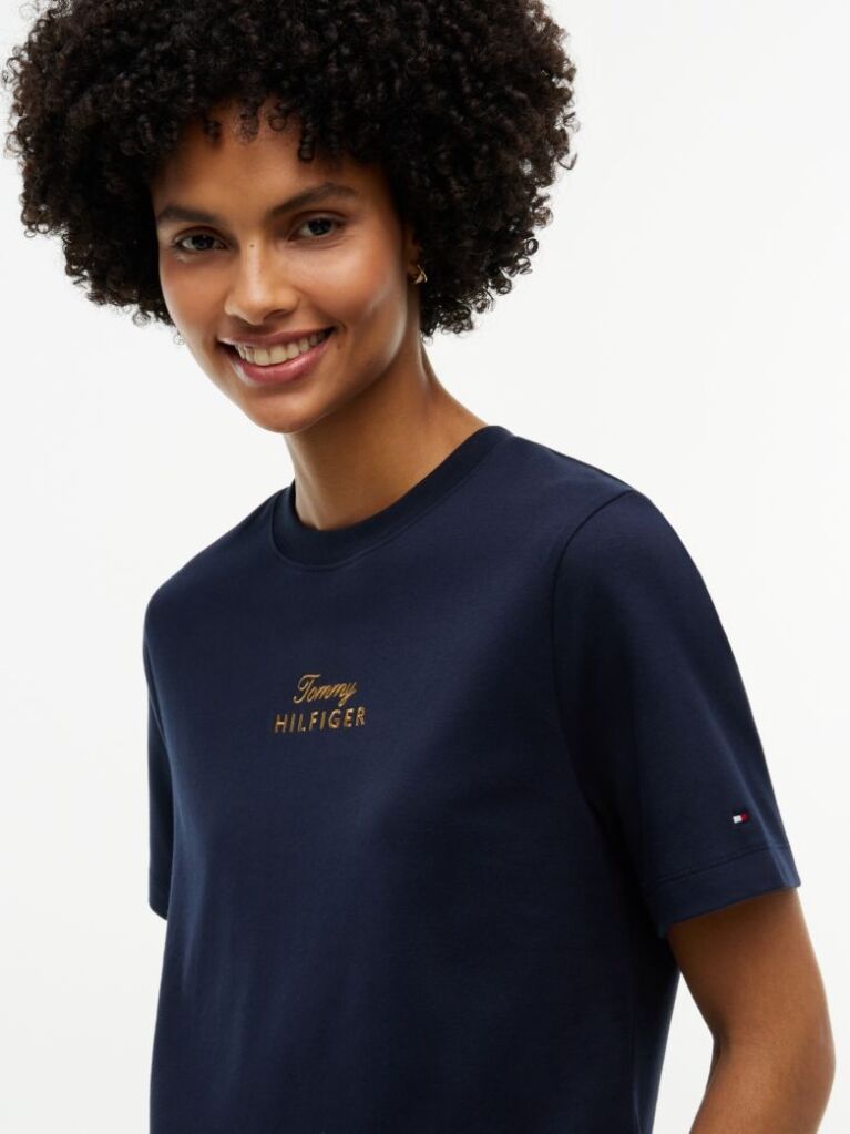Blue Logo Embroidery Crew Neck T-Shirt  Women