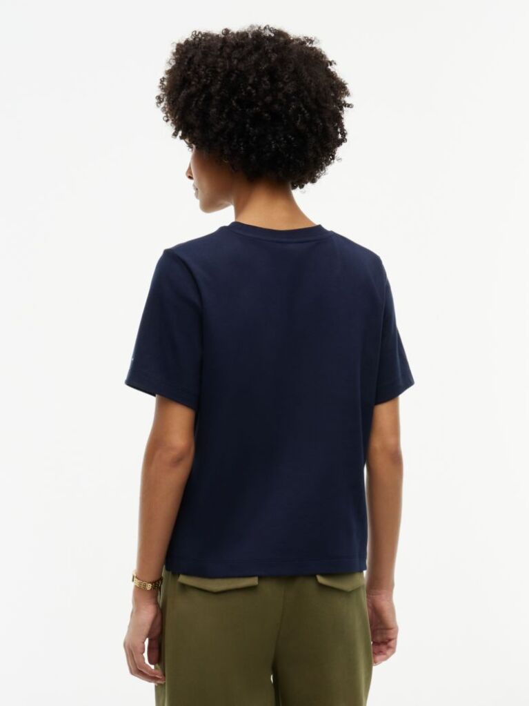 Blue Logo Embroidery Crew Neck T-Shirt  Women