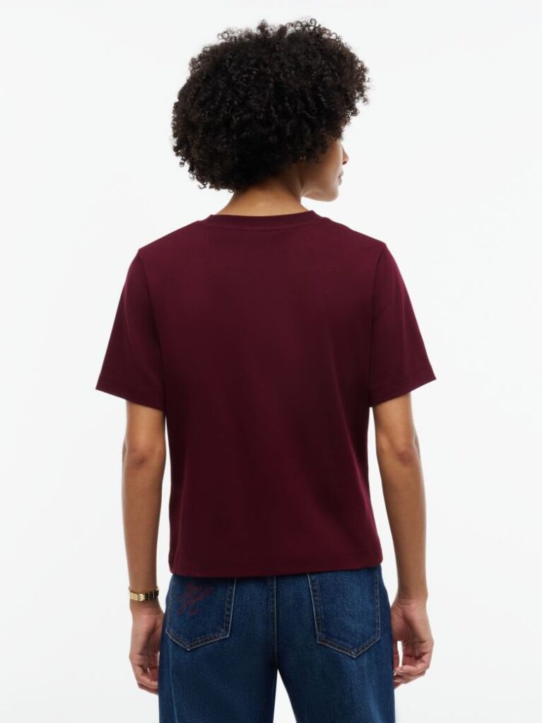 Red Logo Embroidery Crew Neck T-Shirt  Women