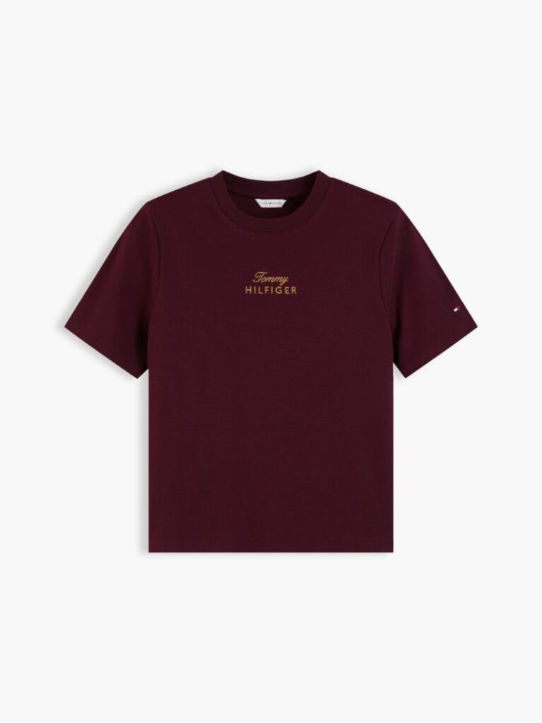 Red Logo Embroidery Crew Neck T-Shirt  Women