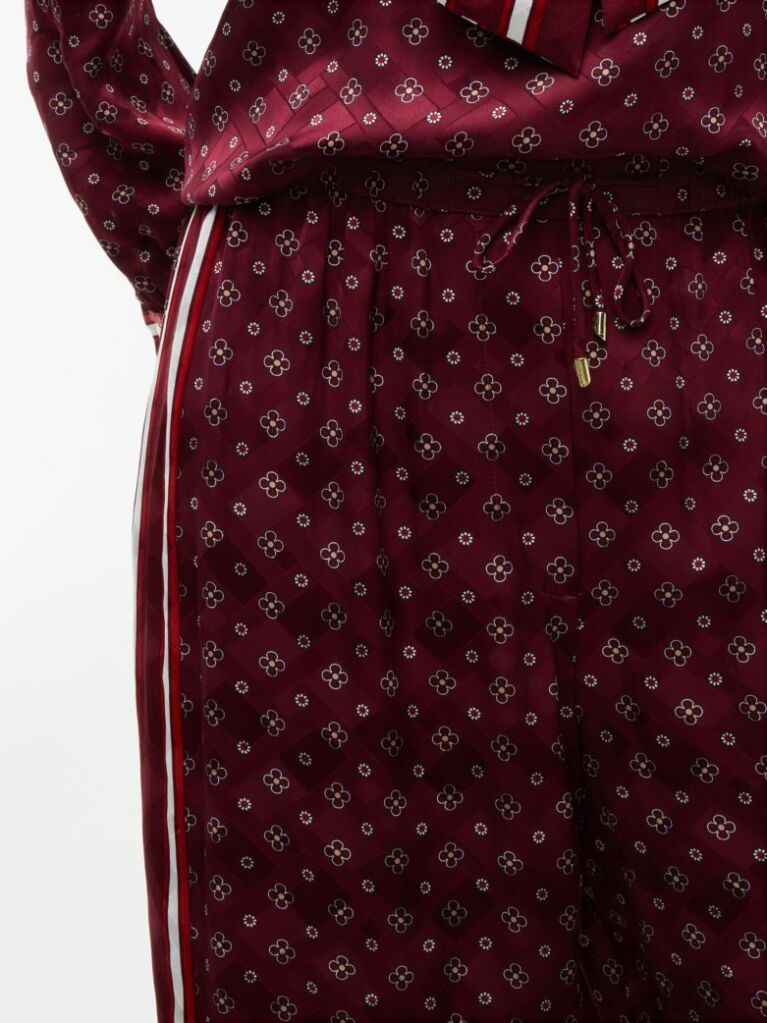 Red Jacquard Scarf Print Relaxed Straight Trousers  Women