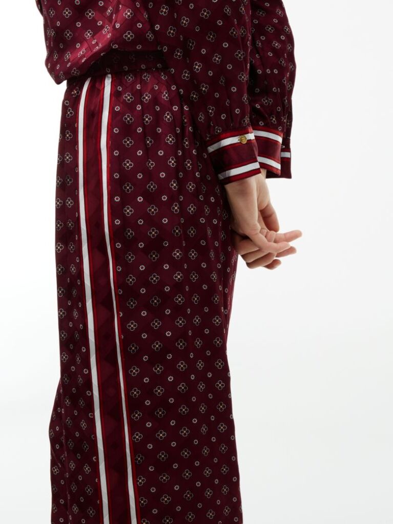 Red Jacquard Scarf Print Relaxed Straight Trousers  Women