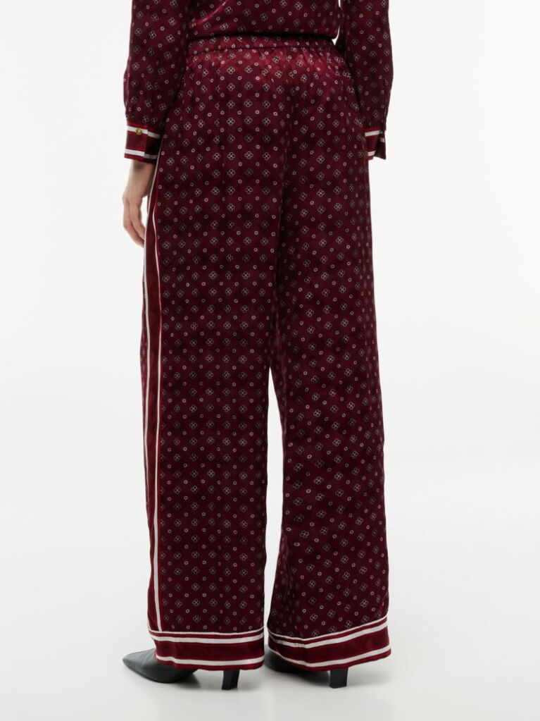 Red Jacquard Scarf Print Relaxed Straight Trousers  Women