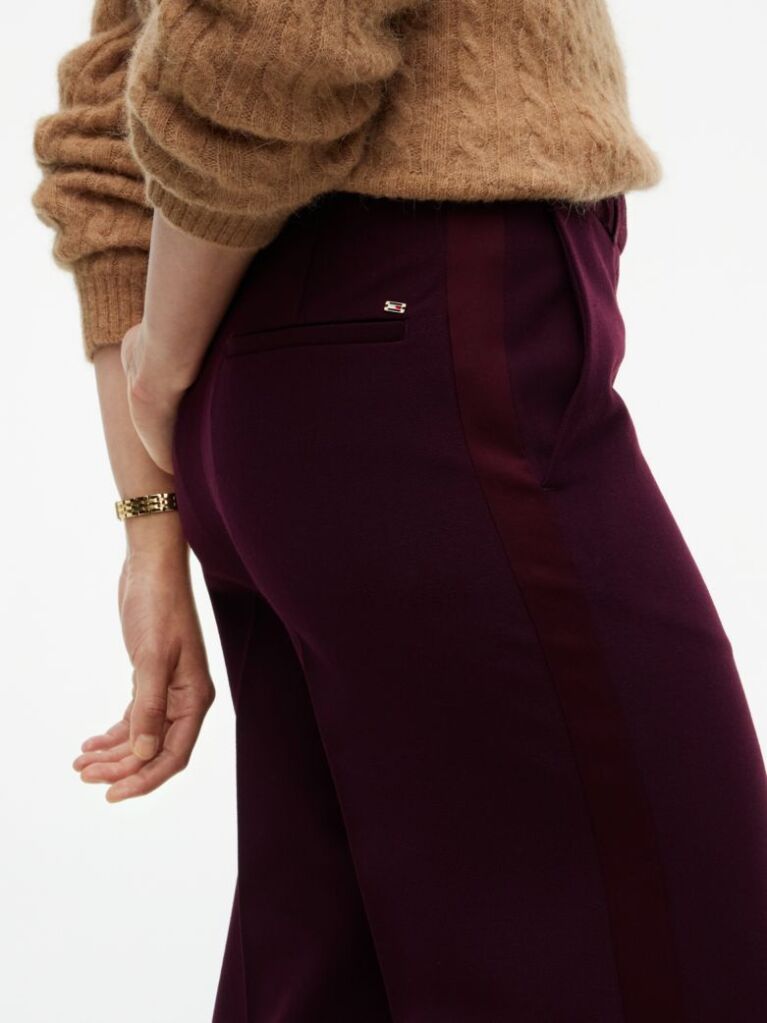 Red Straight Wide Leg Tuxedo Trousers  Women
