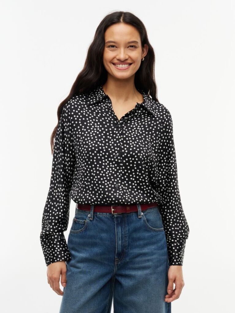 Black Relaxed Fit Print Satin Shirt  Women