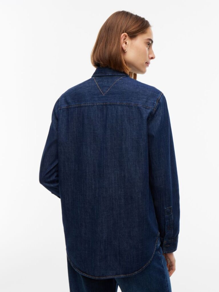 Μπλε Άνετο Denim Πουκάμισο Με Κεντητό Λογότυπο  Γυναίκες