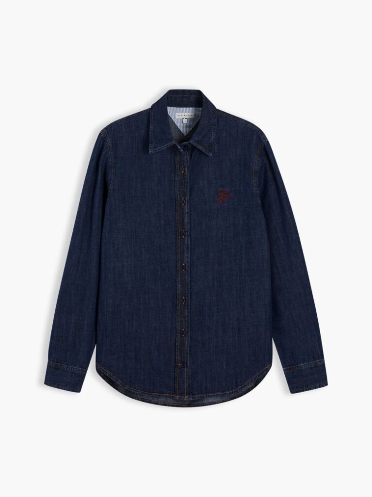 Μπλε Άνετο Denim Πουκάμισο Με Κεντητό Λογότυπο  Γυναίκες