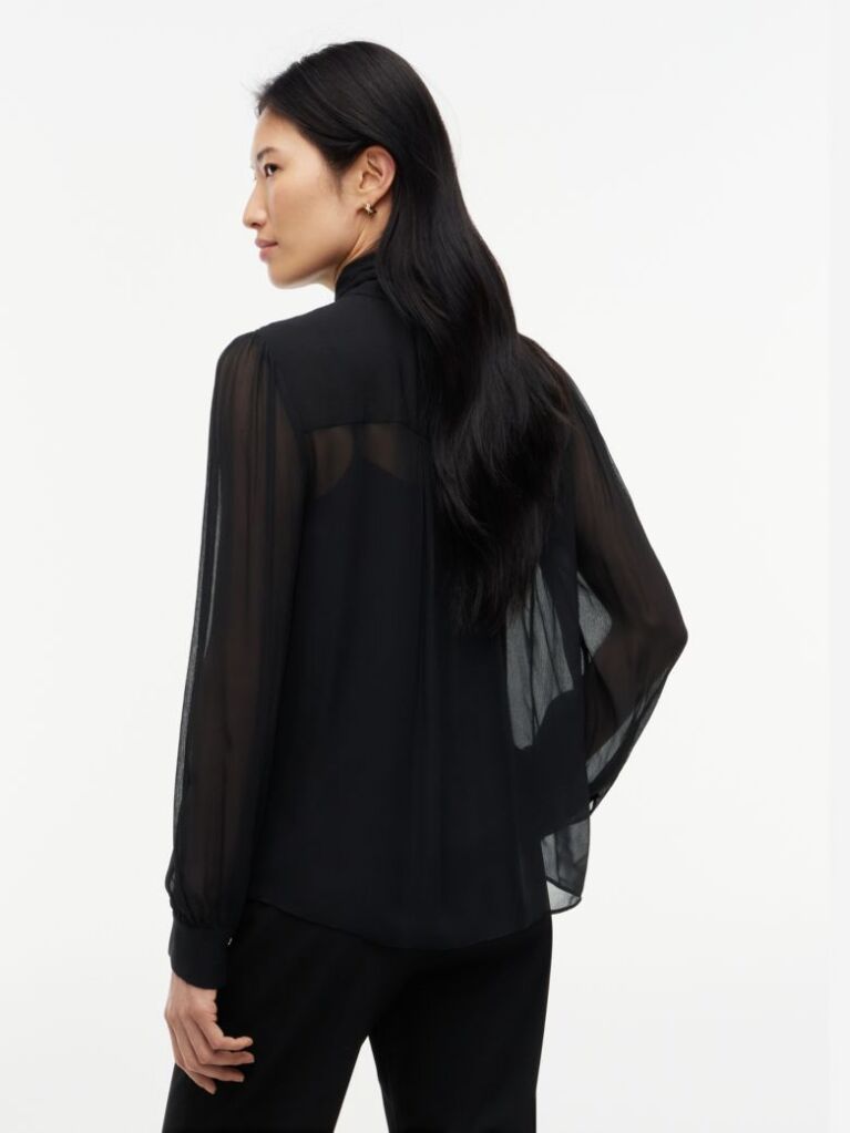 Black Regular Fit Crinkle Georgette Bow Blouse  Women