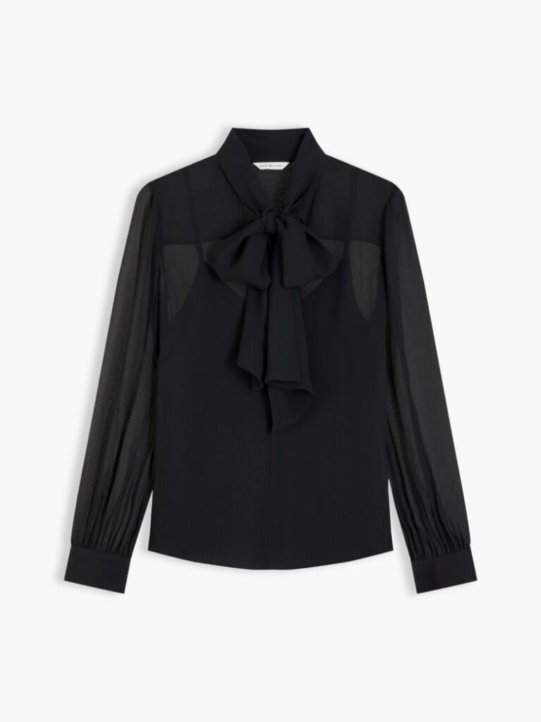 Black Regular Fit Crinkle Georgette Bow Blouse  Women