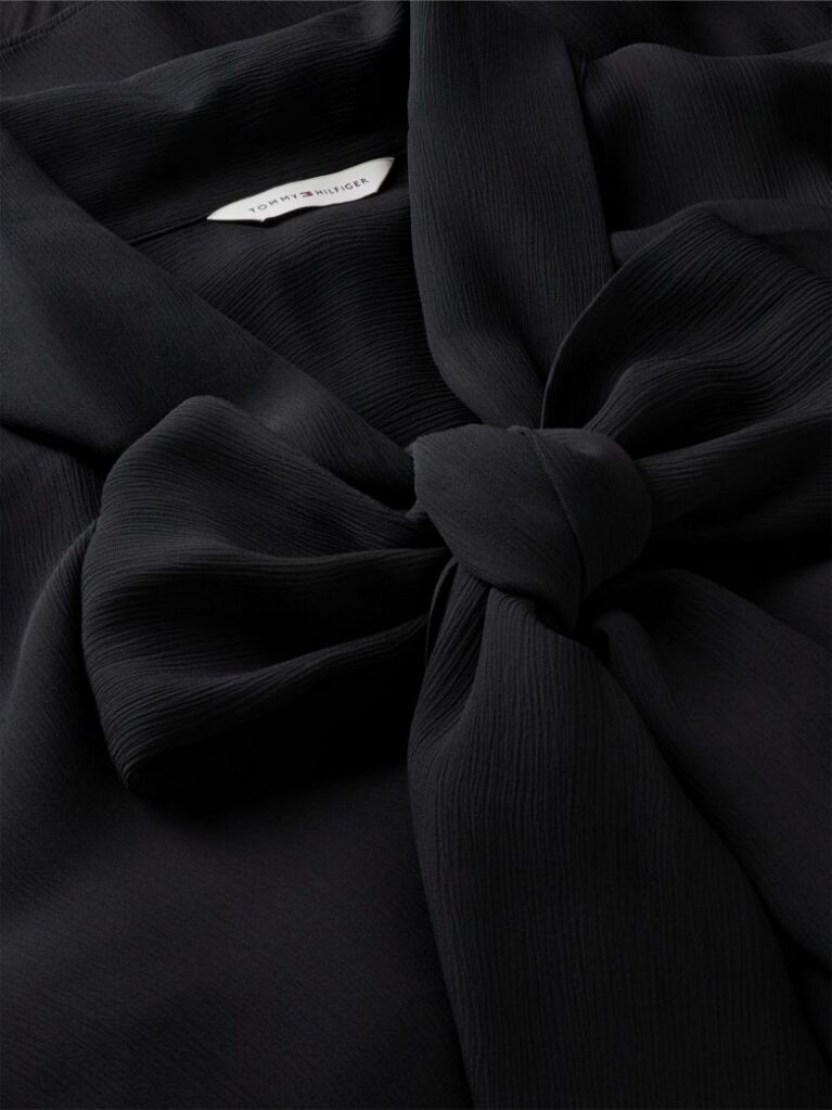 Black Regular Fit Crinkle Georgette Bow Blouse  Women