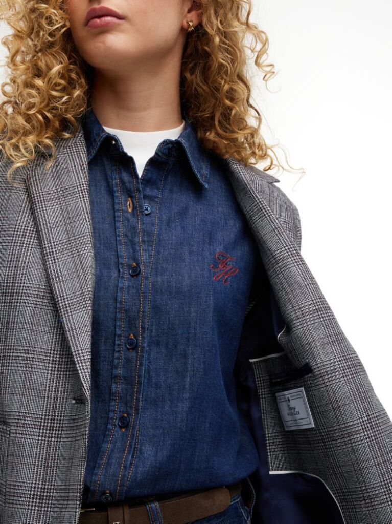Grey Wool Blend Check Single Breasted Blazer  Women