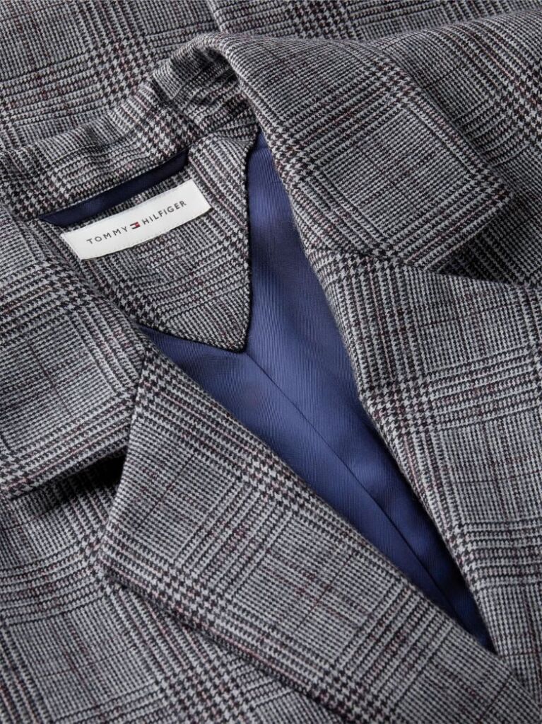 Grey Wool Blend Check Single Breasted Blazer  Women