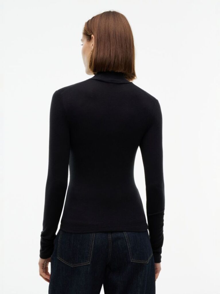 Black Slim Mock Neck Long Sleeve Top  Women
